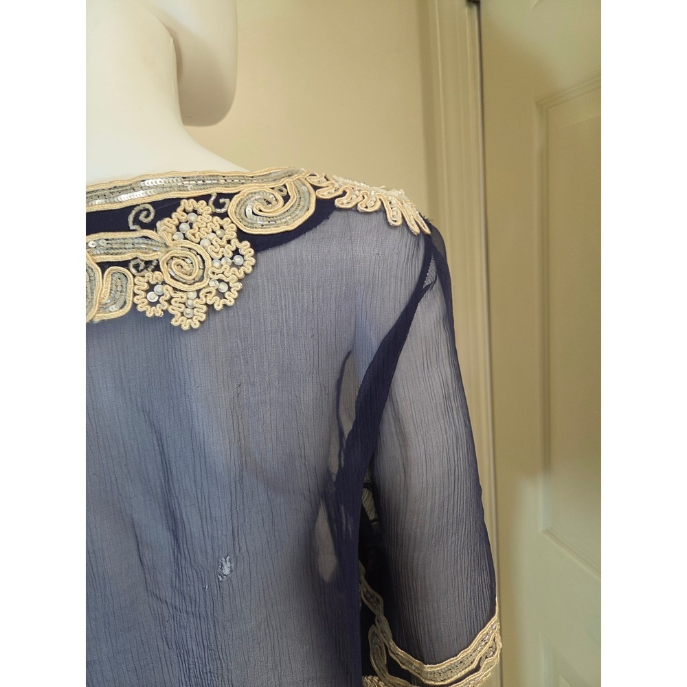 Calypso St. Barth Silk Embroidered Sequin Tunic Navy Blue Boho Coverup Medium - Picture 8 of 14